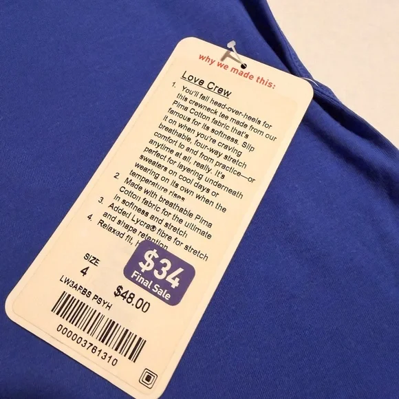 NWT Lululemon Love Crew III Psychic Size 4 - Picture 3 of 6